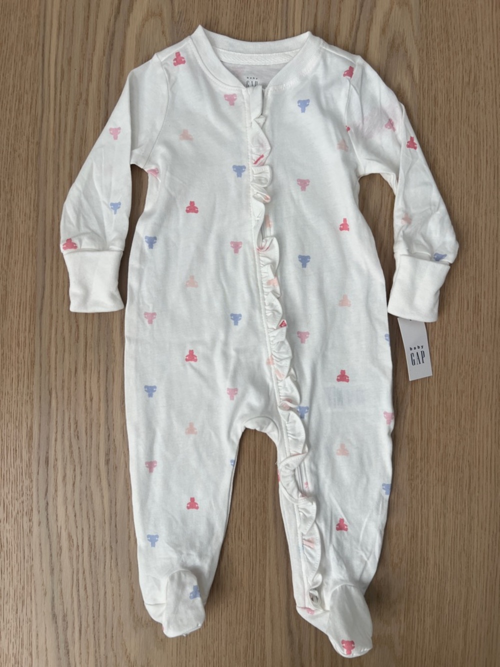 GAP Ivory Footed One-Piece with Pink & Blue Print
